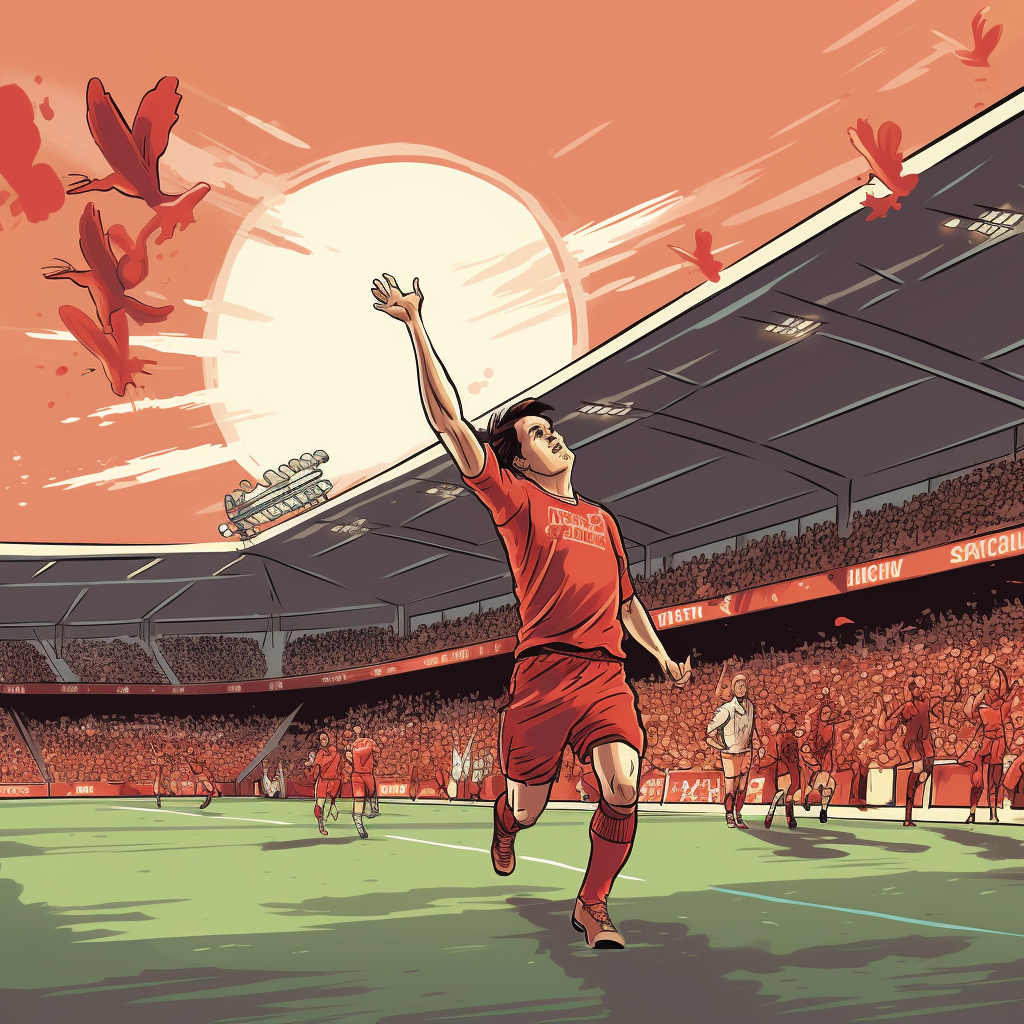 4. Cartoon illustration of Liverpool FC player scoring a goal