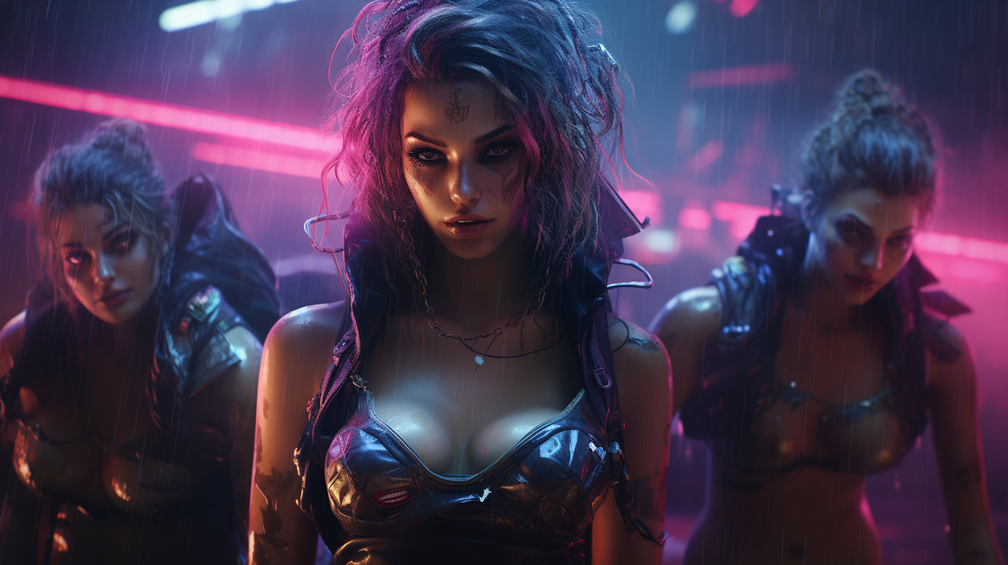 4. ALT Text for Image -  Group of girls in a neon cyberpunk setting