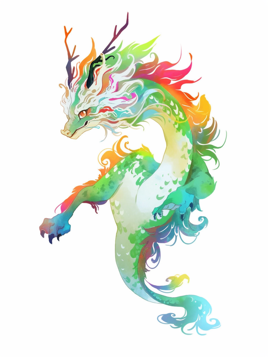 Colorful Chinese mythical beast on white background