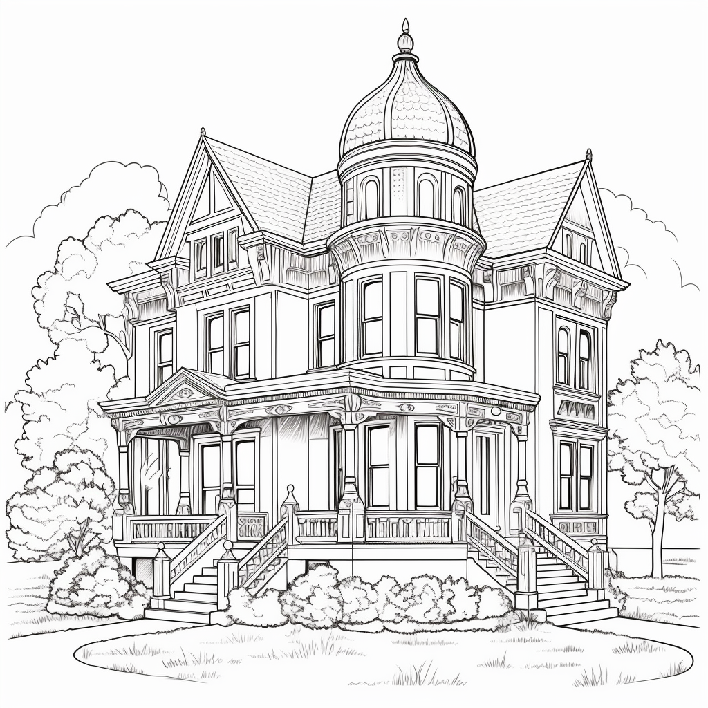 Line art of a Victorian home