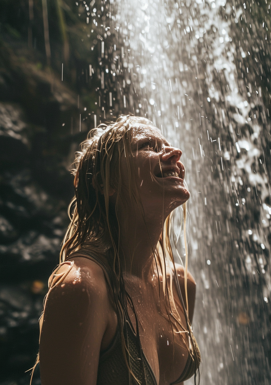 4. ALT Text for Image - Beautiful blond models under waterfall in Costa Rica