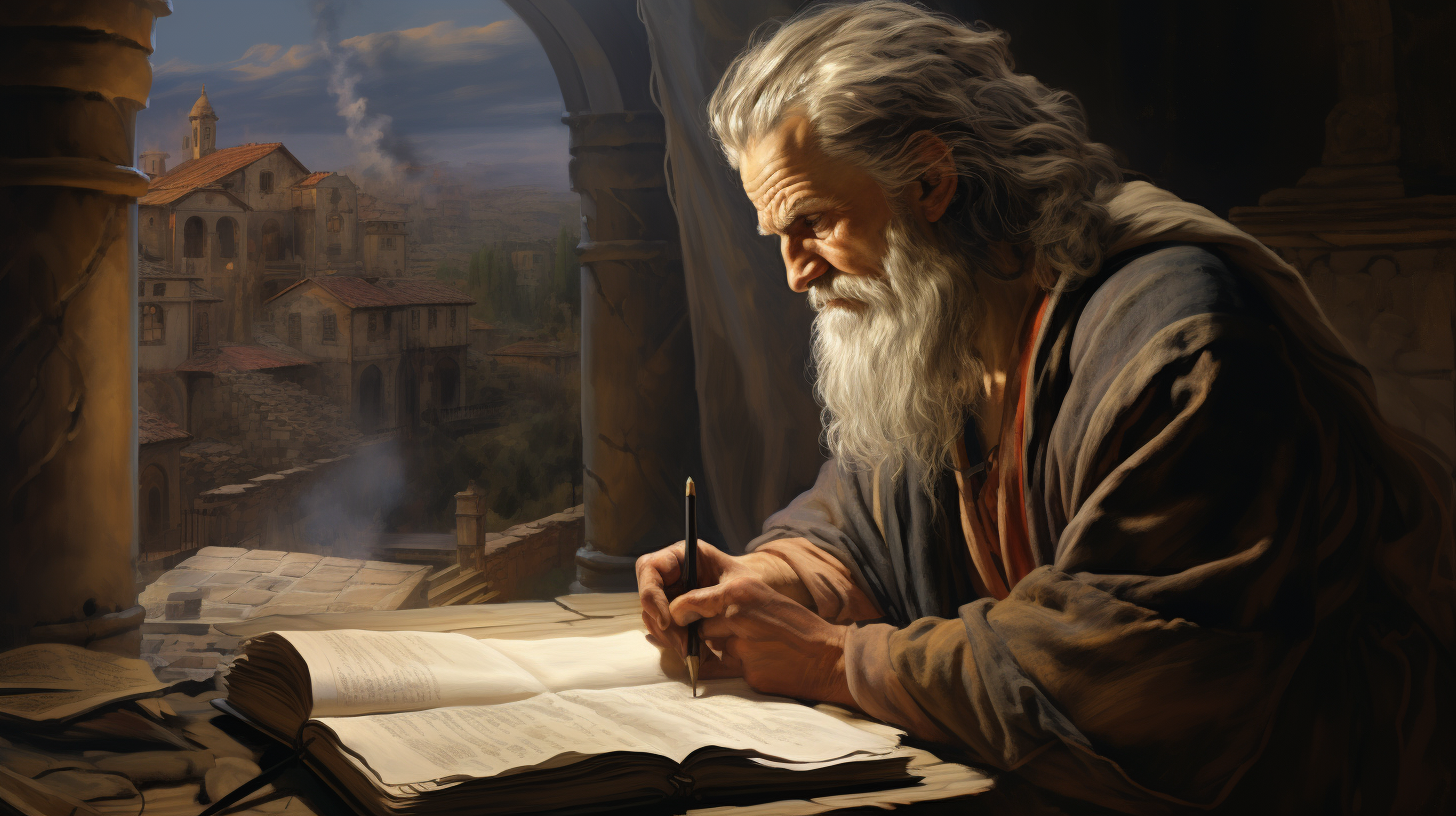 4. Ancient scribe writing in Bible