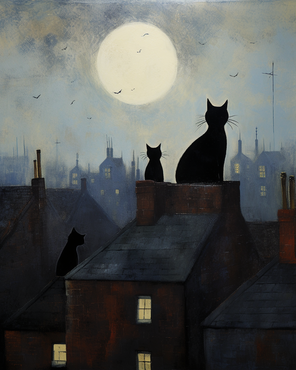 4.  Cats on City Roofs  - Charming Illustration of Feline Enjoyment