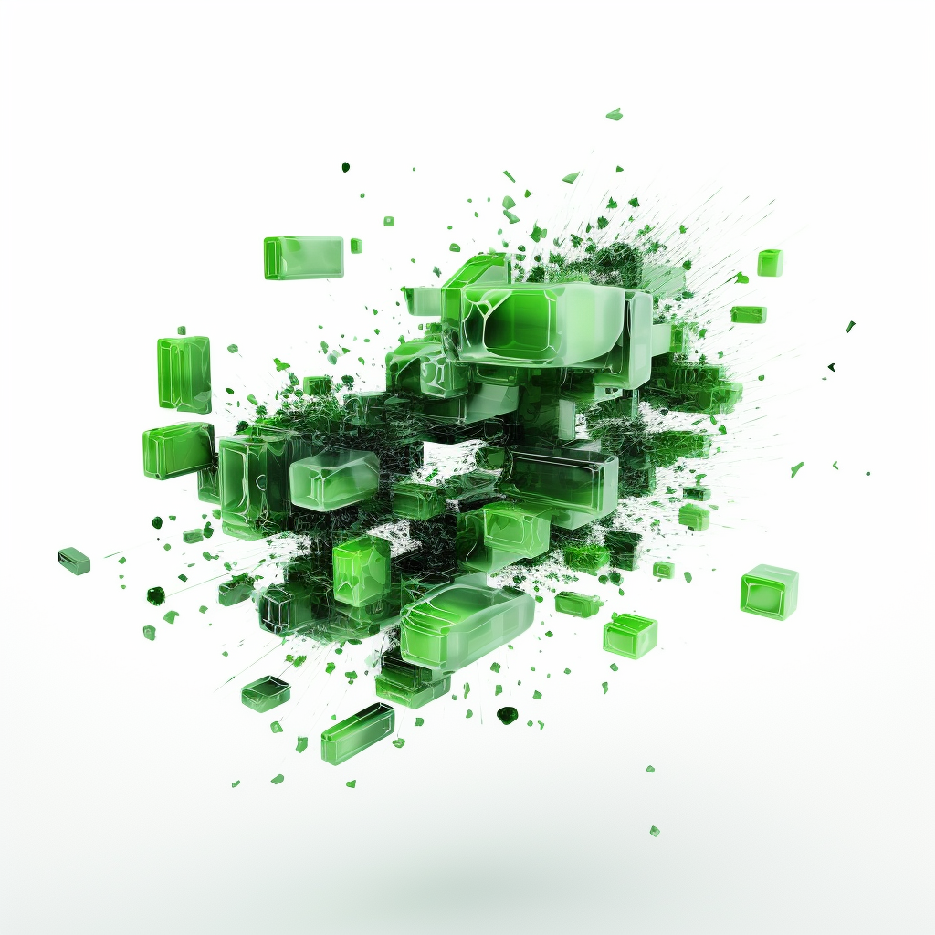 4. Vibrant green cyber particles on white background