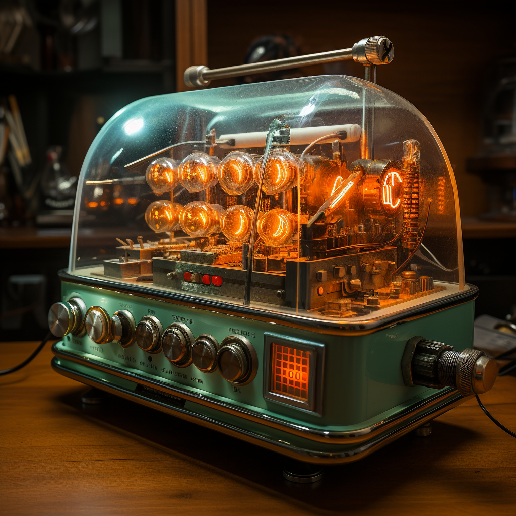 Vintage machine with glowing indicator lights