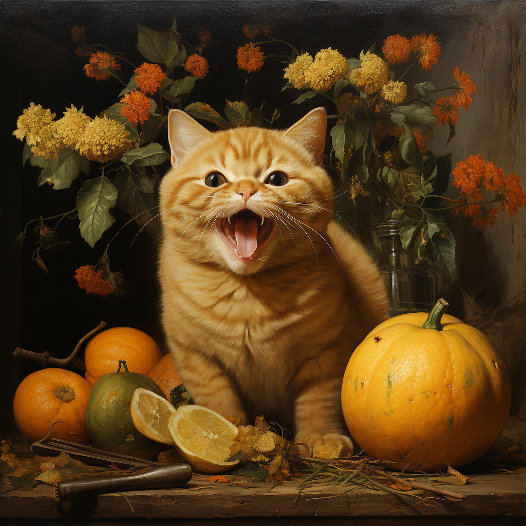 4. Cute pear cat painting with happy expression