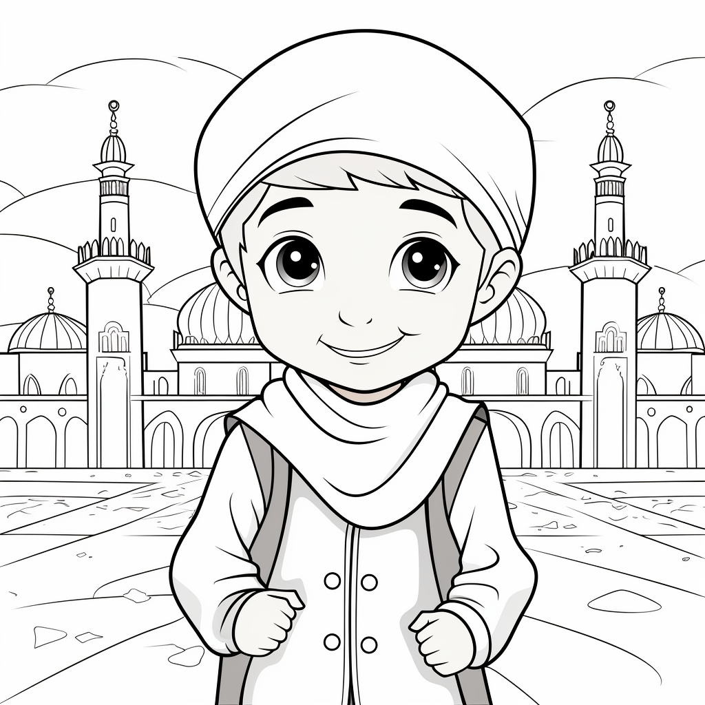 Cartoon-style Ramadhan Coloring Page