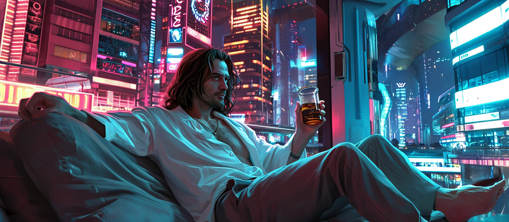 4. Image of Whiskey Drinker in Futuristic Room