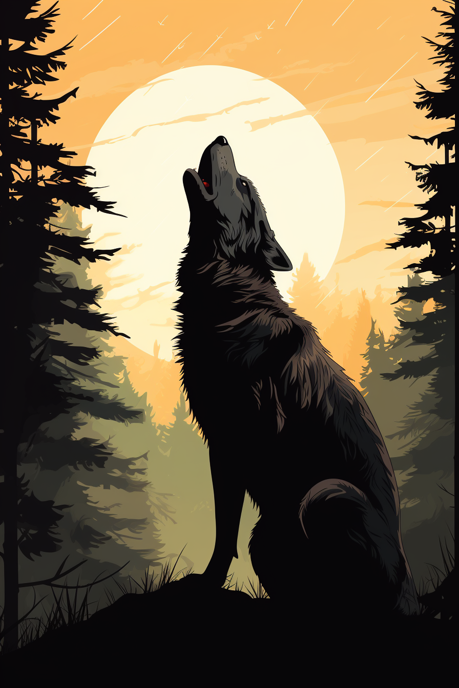 4. Striking black and white wolf howl silhouette image