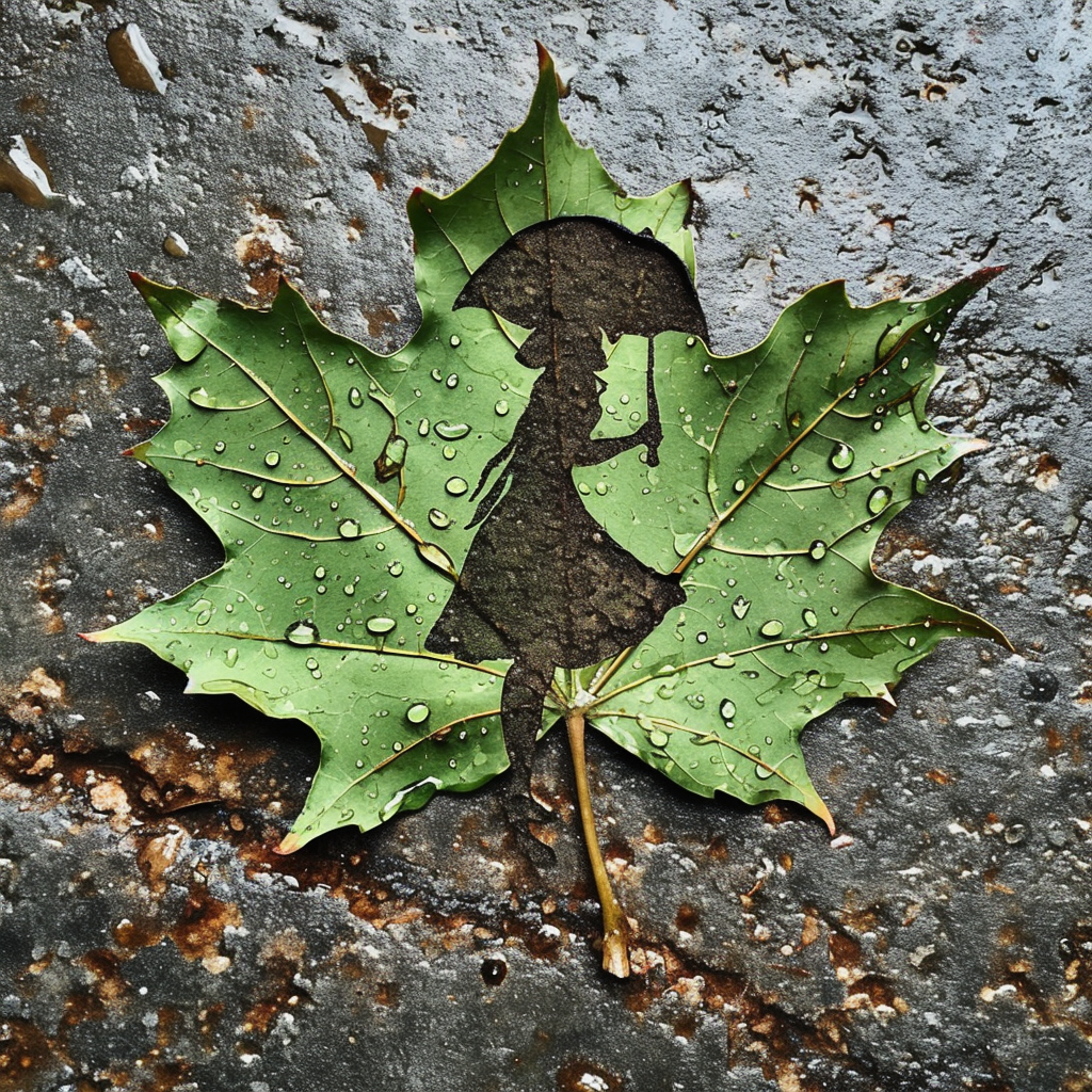 4. Leaf-shaped girl holding umbrella