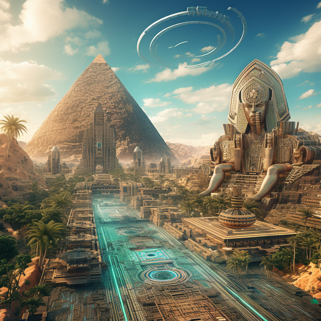 4. Image showcasing ancient civilizations with modern technology