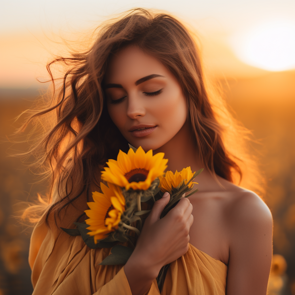 4. Radiant figure holding vibrant sunflower