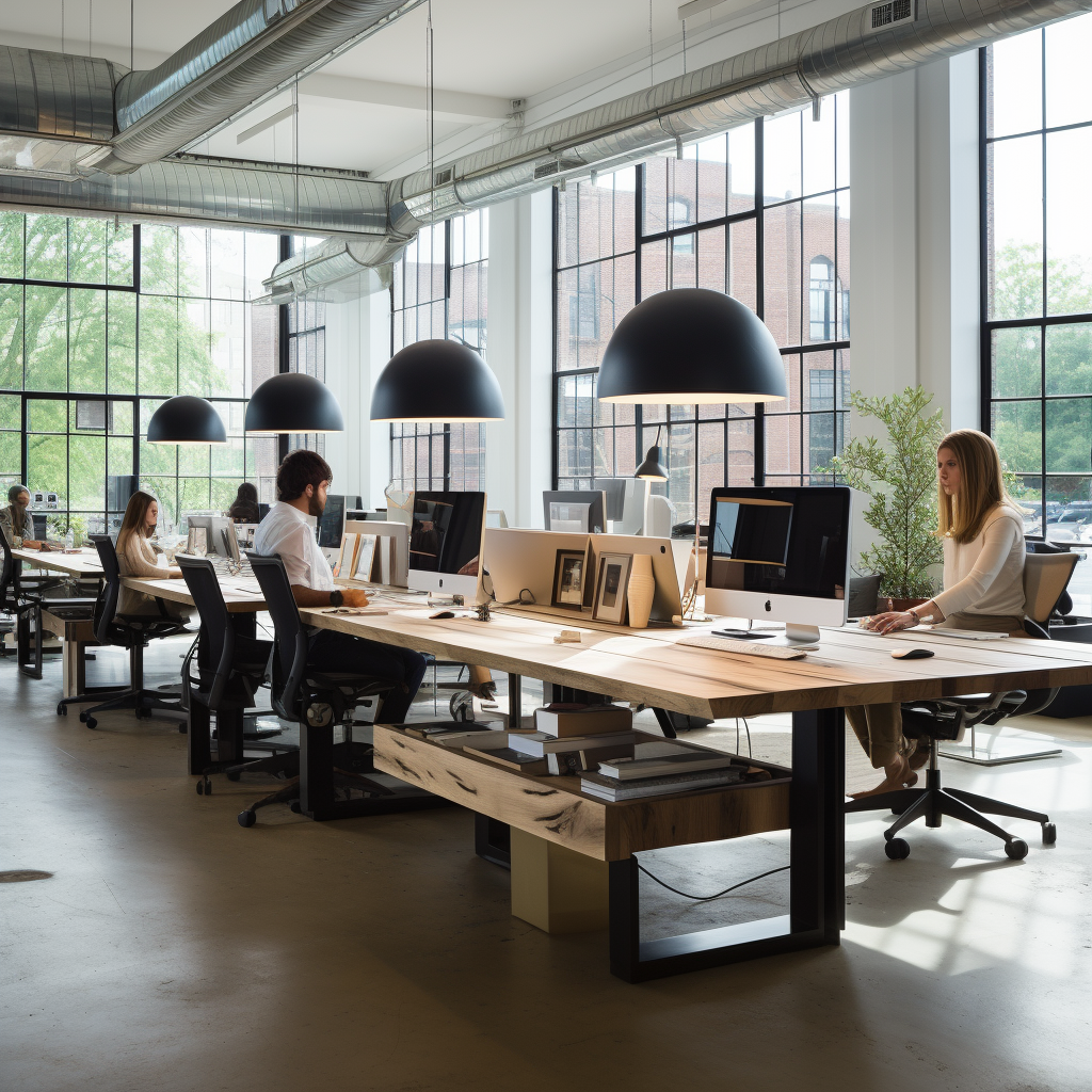 4. Industrial office desk with two people working