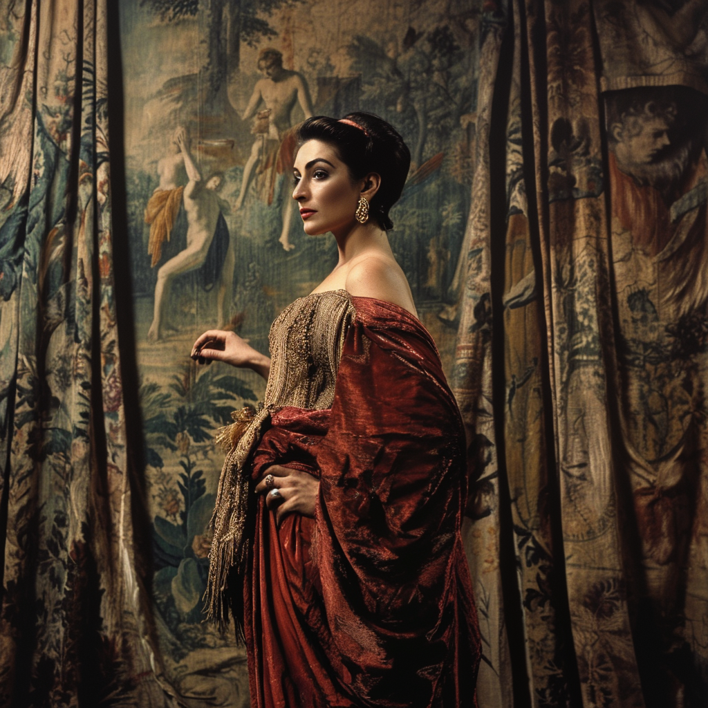 Maria Callas as Medea in Front of Tapestry