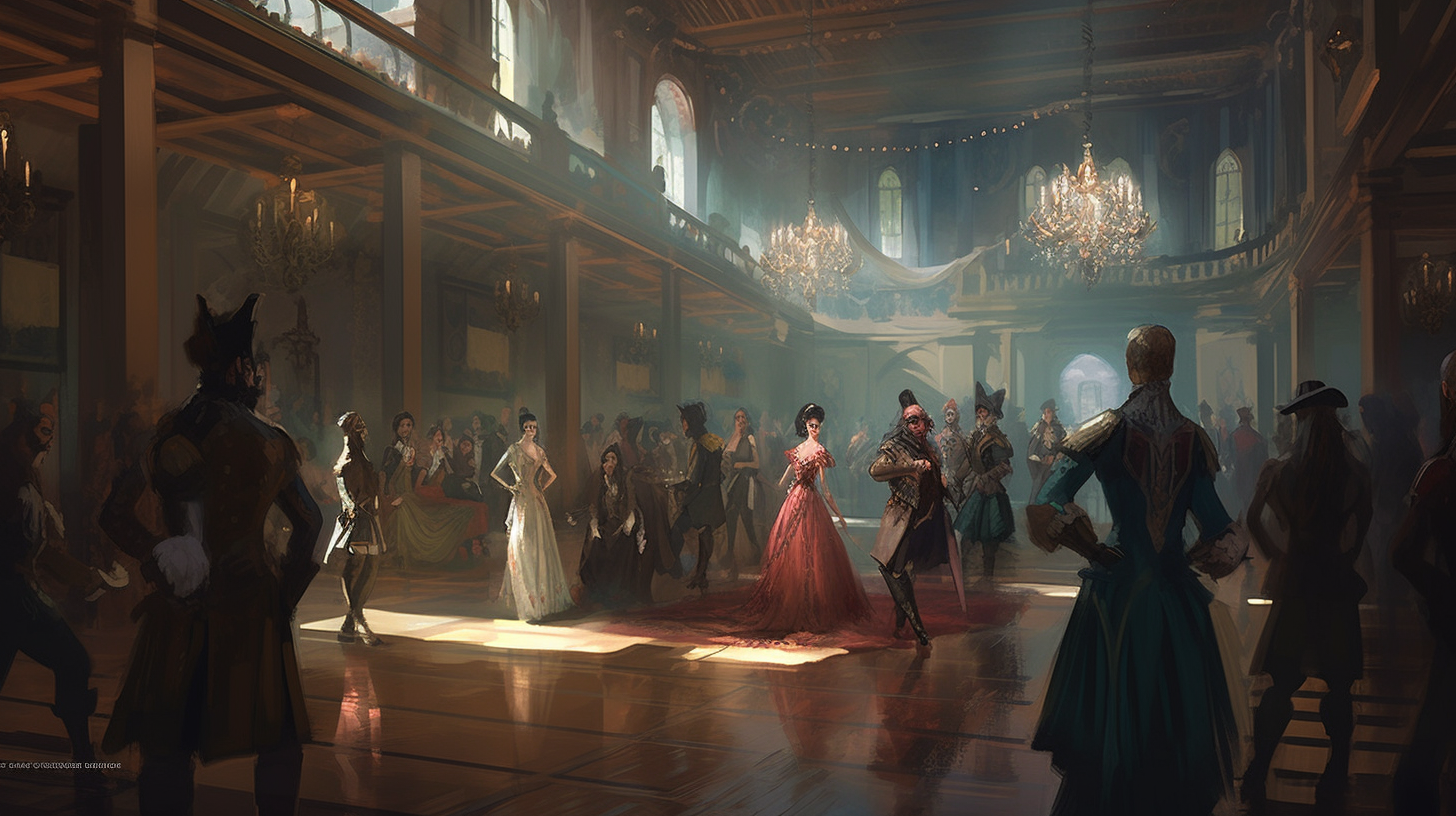 4. Elegant ballroom scene with people dancing