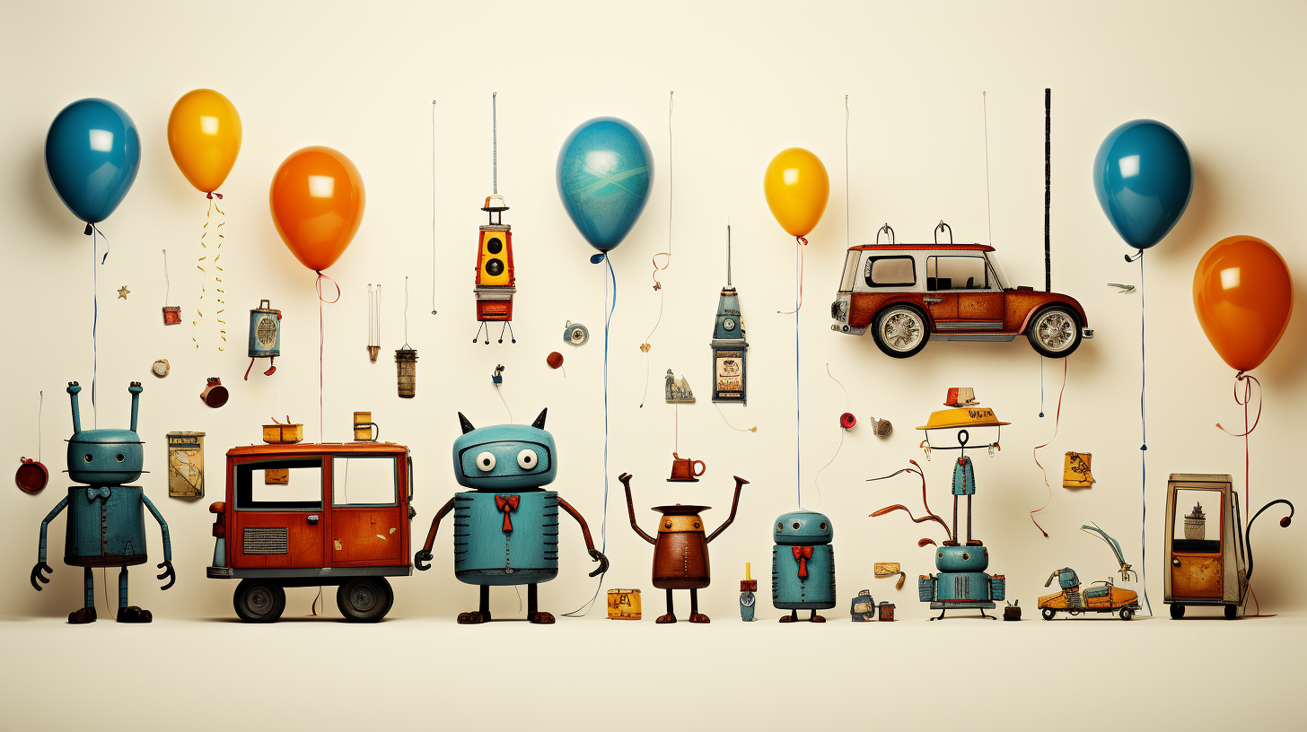 Cute knolling robots with balloons