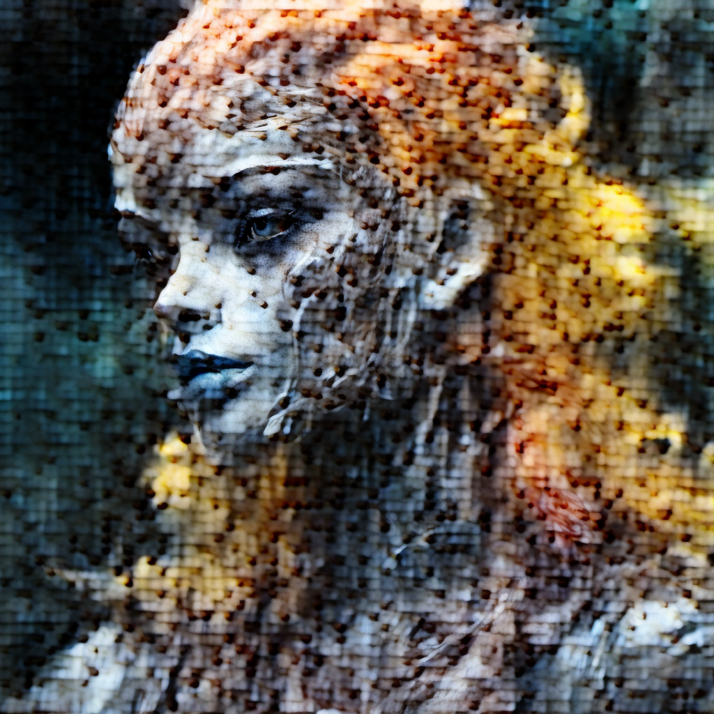 4. Colorful pastel portrait of humanoid chewed-up gum woman