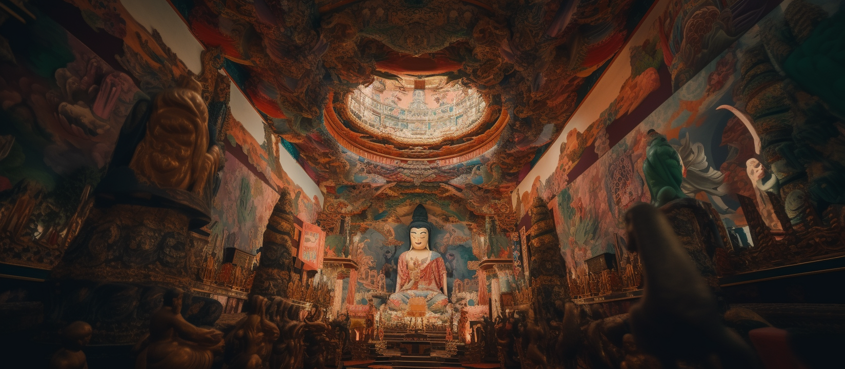 4. Vividly lined Buddhist gods characters in a dome