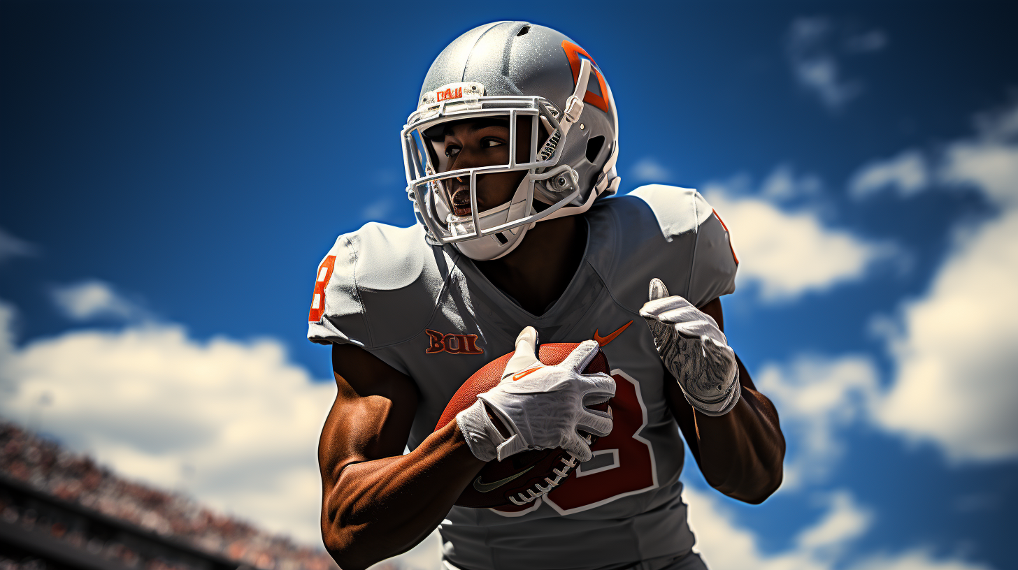 4. Full body shot of college football action