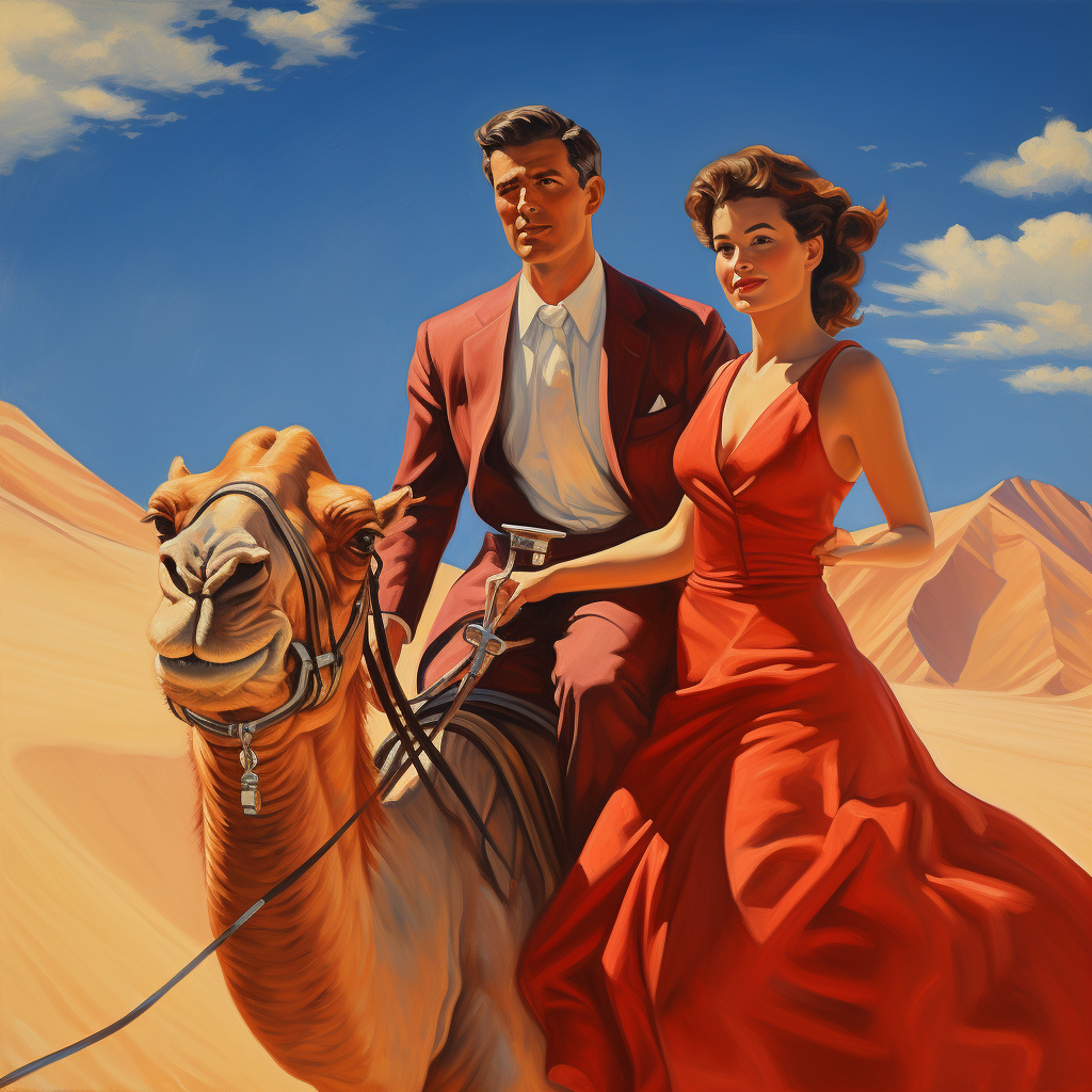 4. Couple riding camels in desert