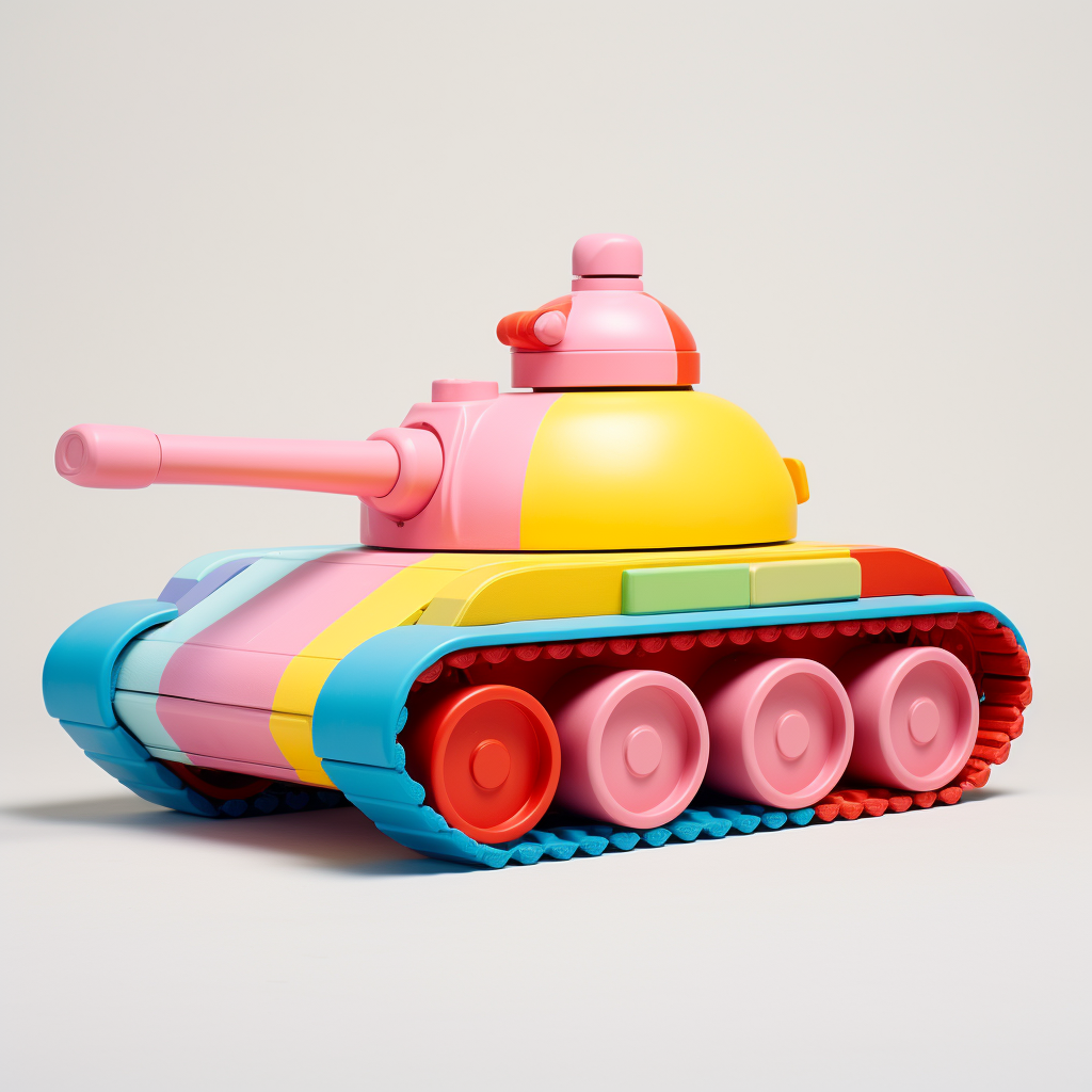 4. Colorful toy tanks against realistic background