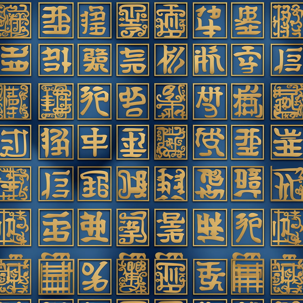 4. Chinese word pattern in blue and gold