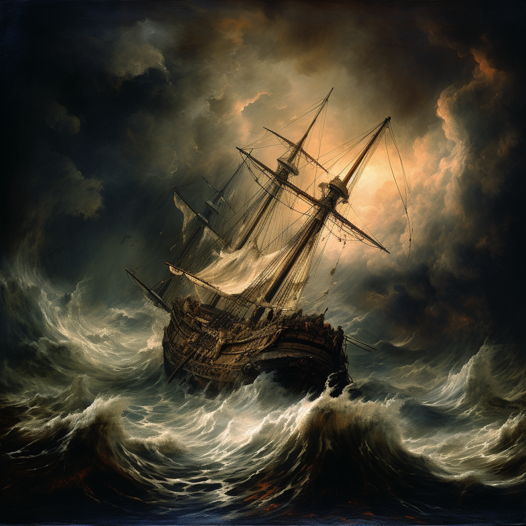 4. Image of a lost ship in a hurricane