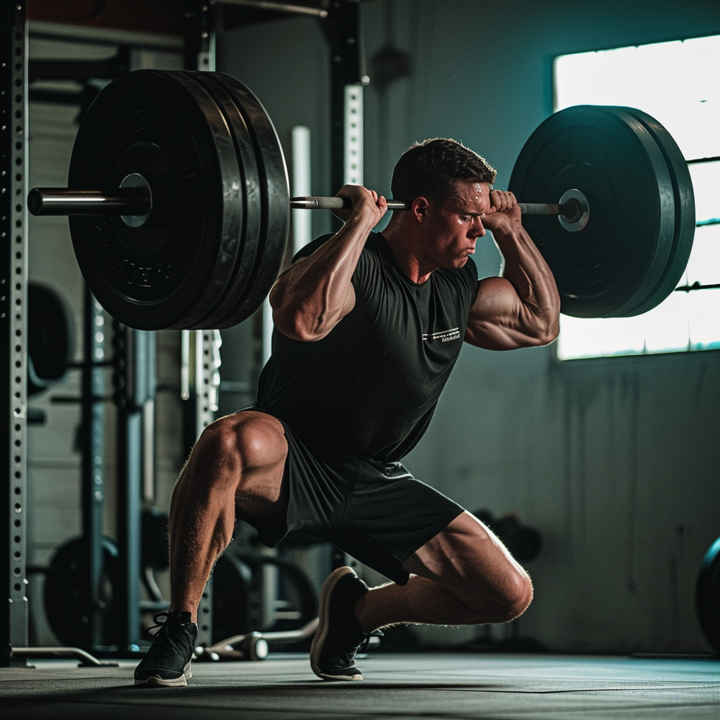 Man lifting heavy weight overhead