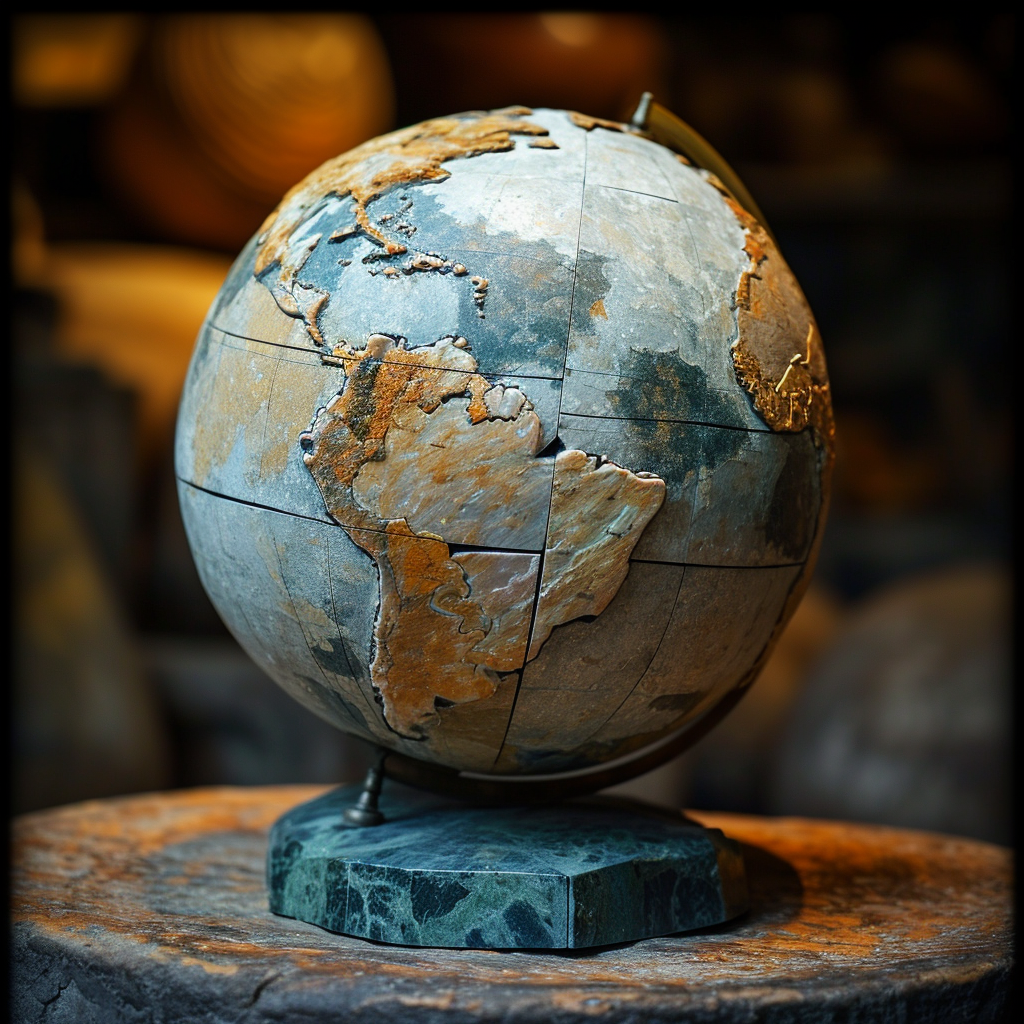 Terrestrial globe with world map in stone