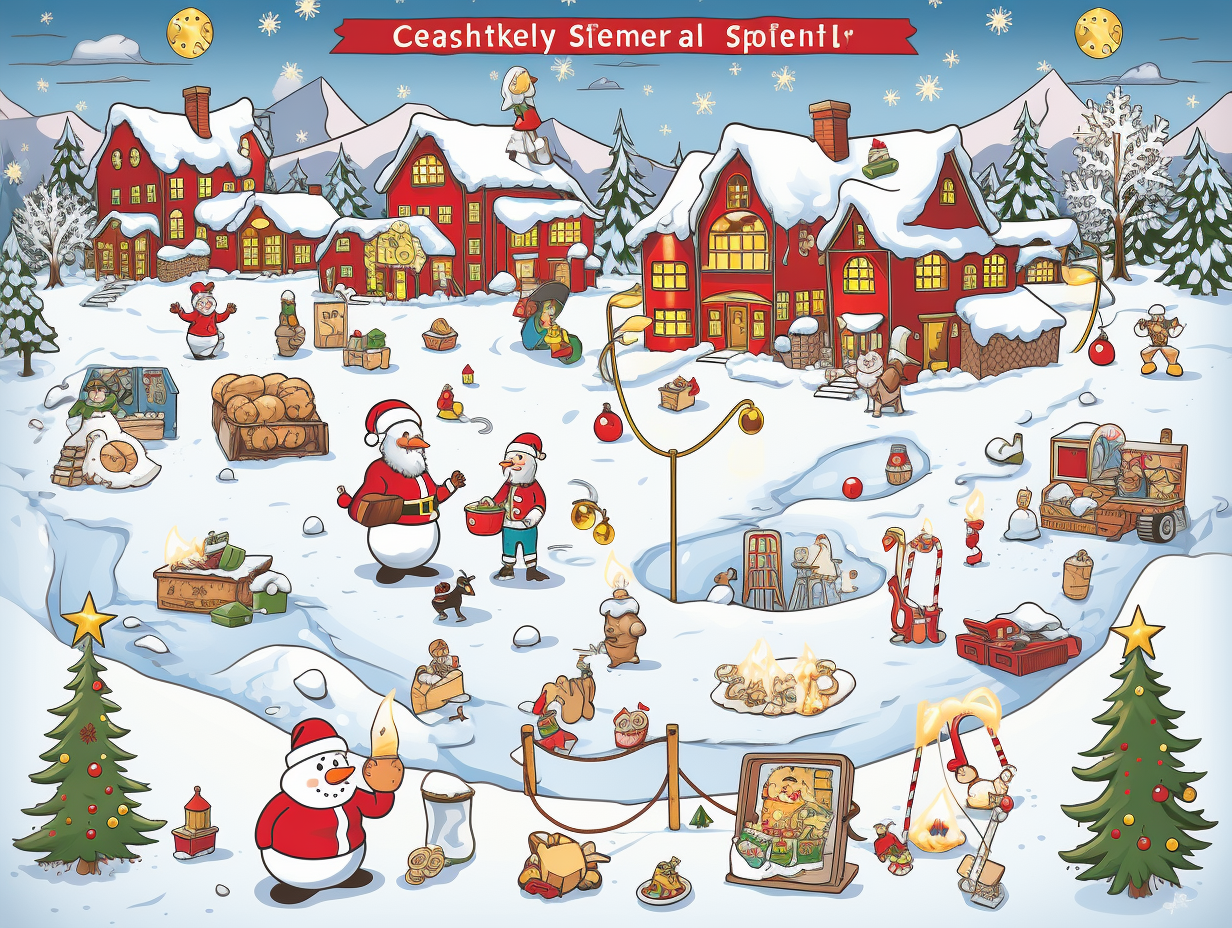 4. Christmas village worksheet image with holiday objects