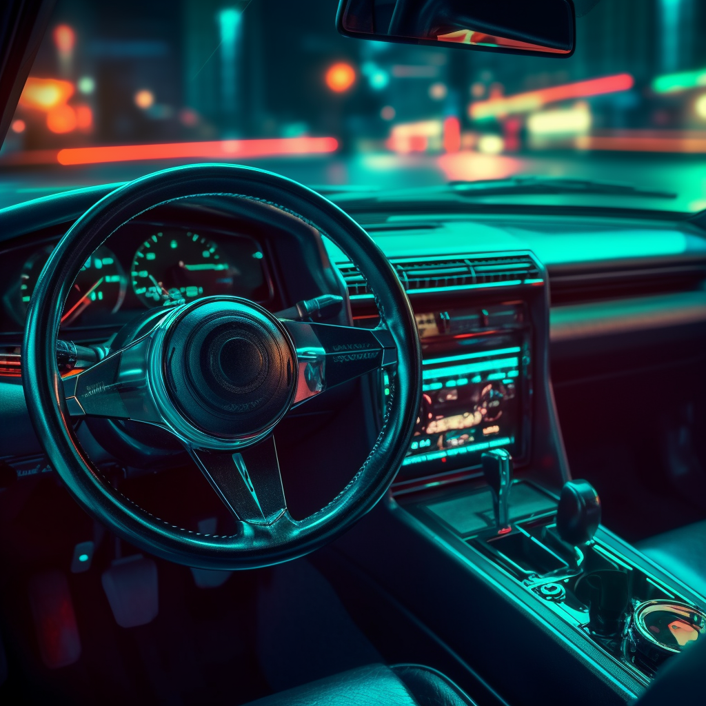 4. Teal lit car steering wheel