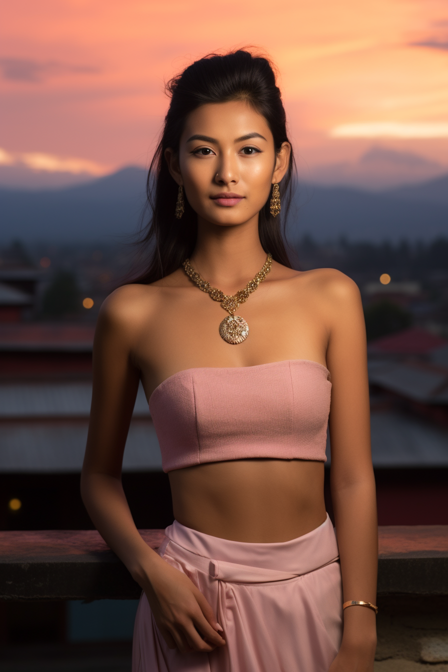 4. Elegant Bhutanese woman on rooftop