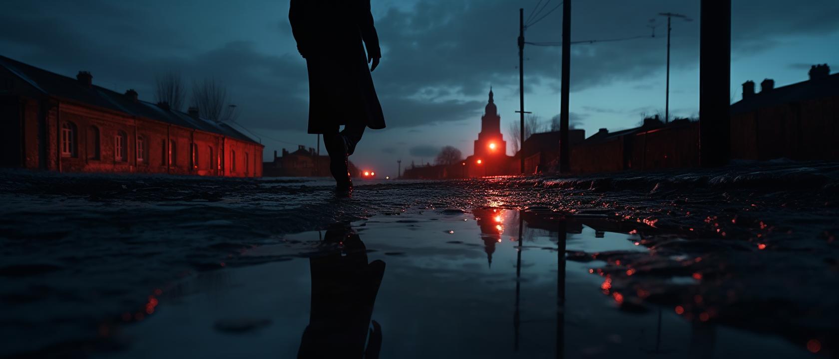 4. Silhouette of a person walking on a muddy road