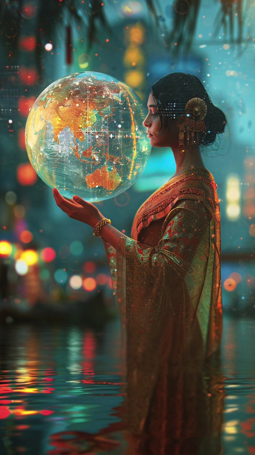 4. Image of a woman holding a globe