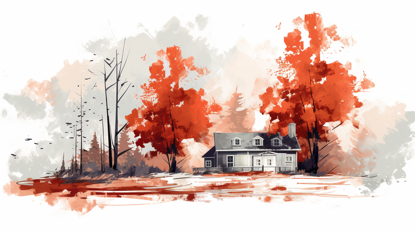 4. Vibrant fall scene house with textured brush edges