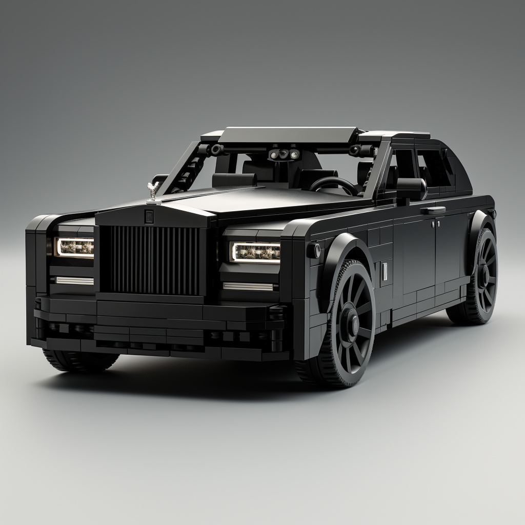 4. LEGO model of matte black Rolls Royce with lucky license plate