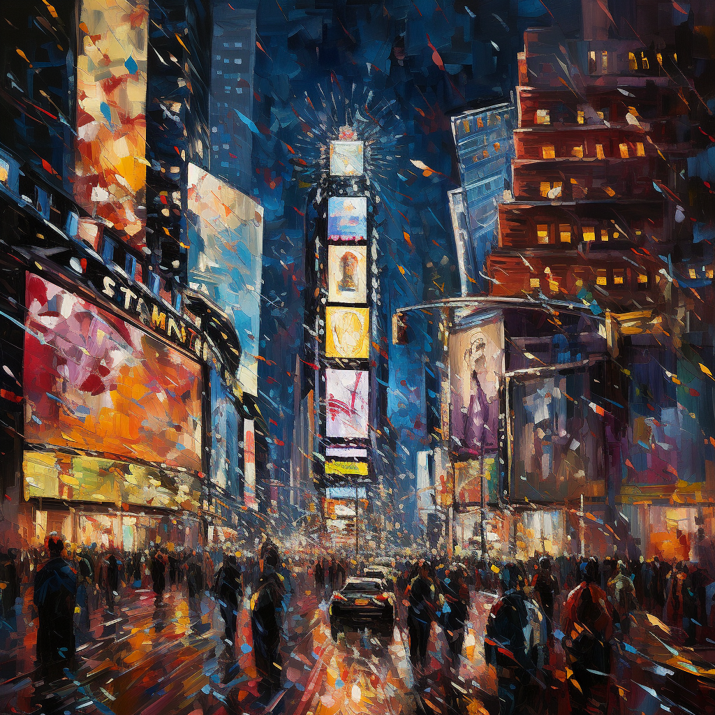 4. Impressionistic portrayal of New Year's Eve in Times Square