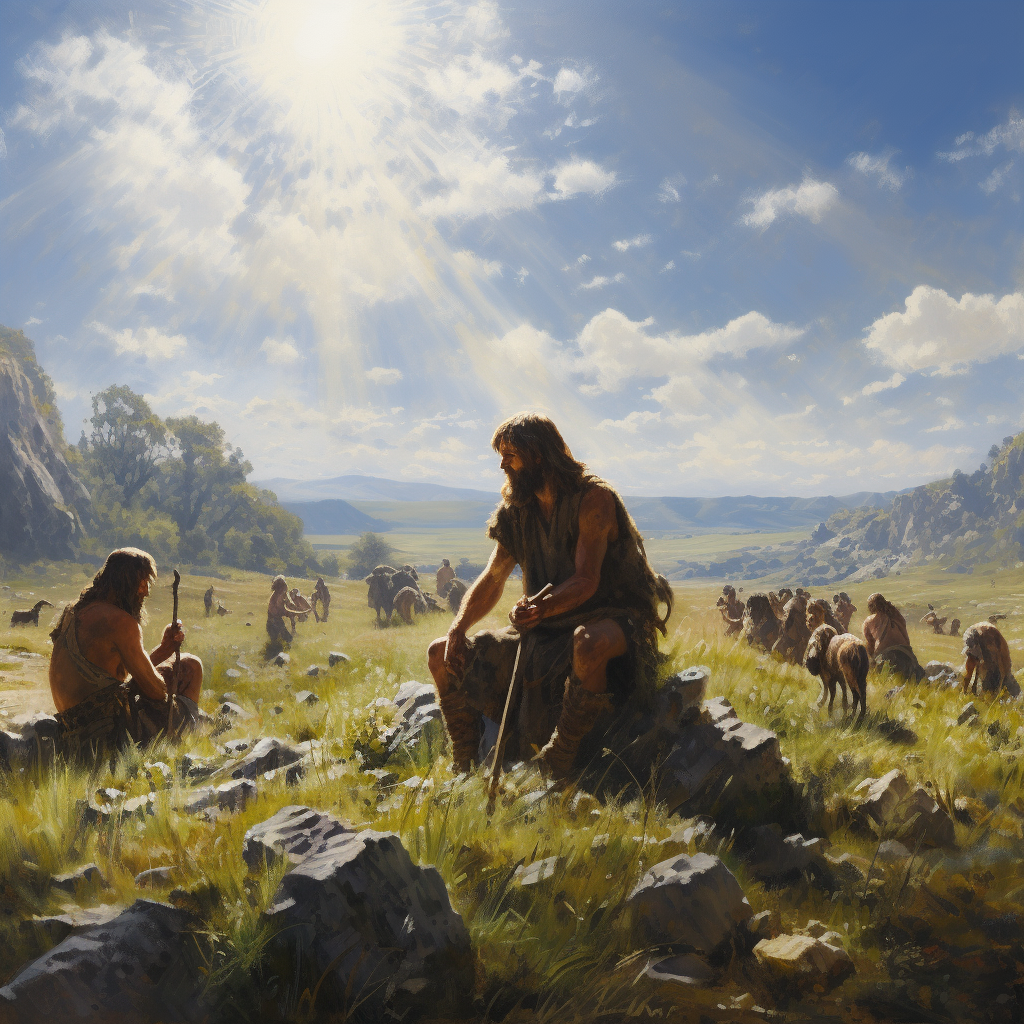 4. Neanderthal people enjoying the daylight in the field