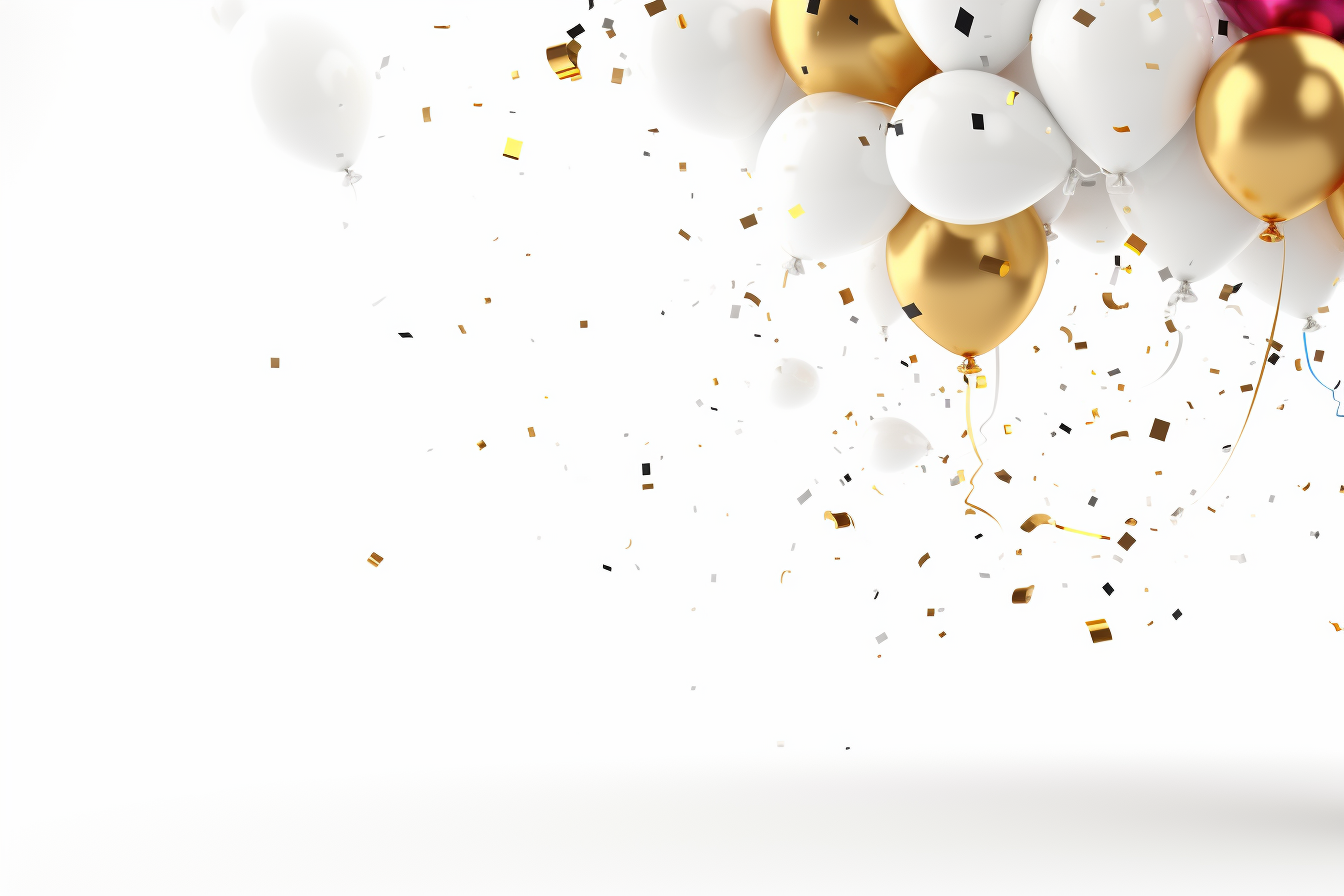 4. Festive balloons and confetti in white background