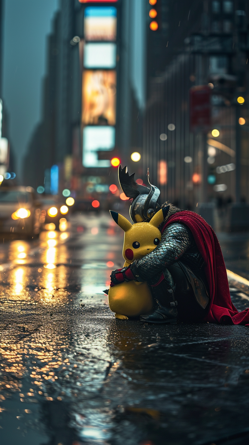 4. Hyperealistic Pikachu and Thor hug in New York