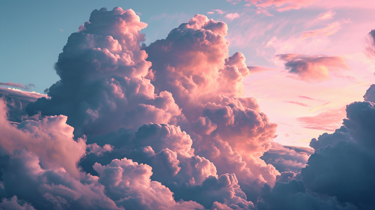 4. Stunning pink clouds digital art with film grain effect