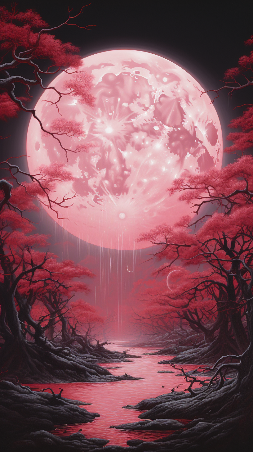 4.  Vibrant pink full moon in the night sky