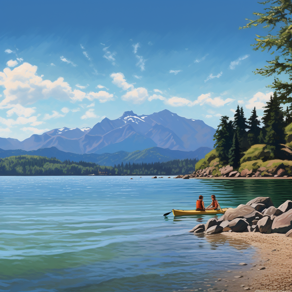 4. Two persons preparing kayak at rocky beach