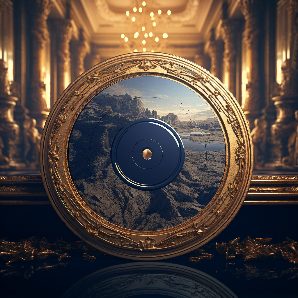 4. Image of a royal blue vinyl record with gold grooves