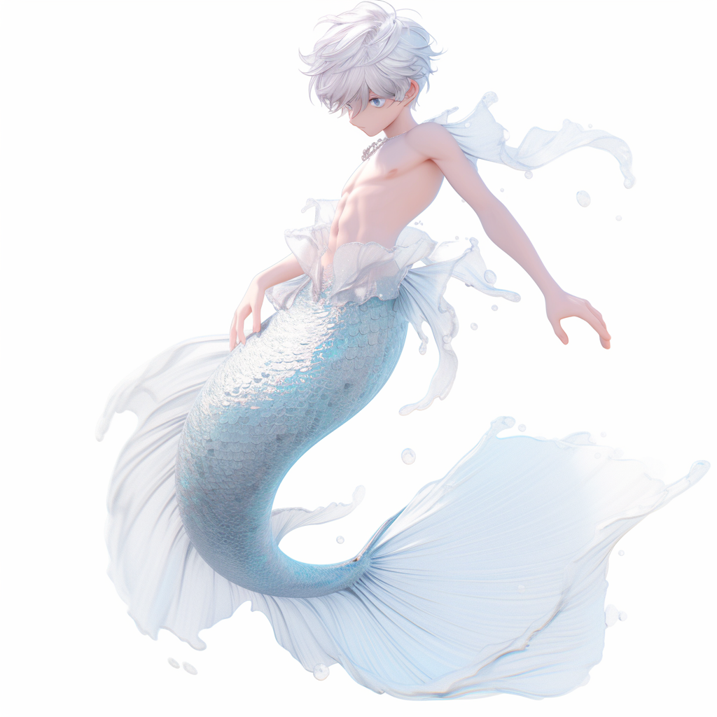 4. Mermaid prince with beautiful silver hair