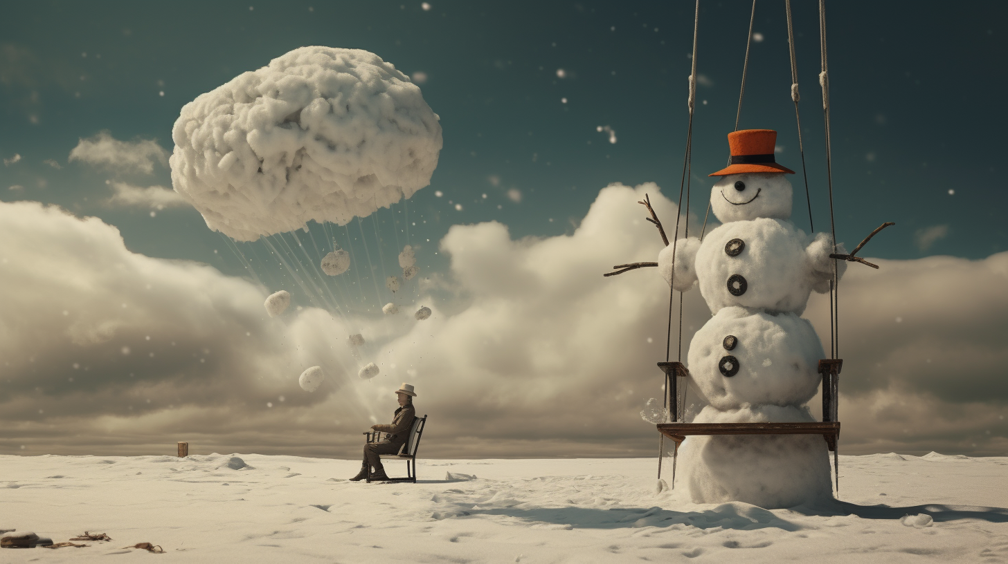 4. Snowman couple flying with flying chair