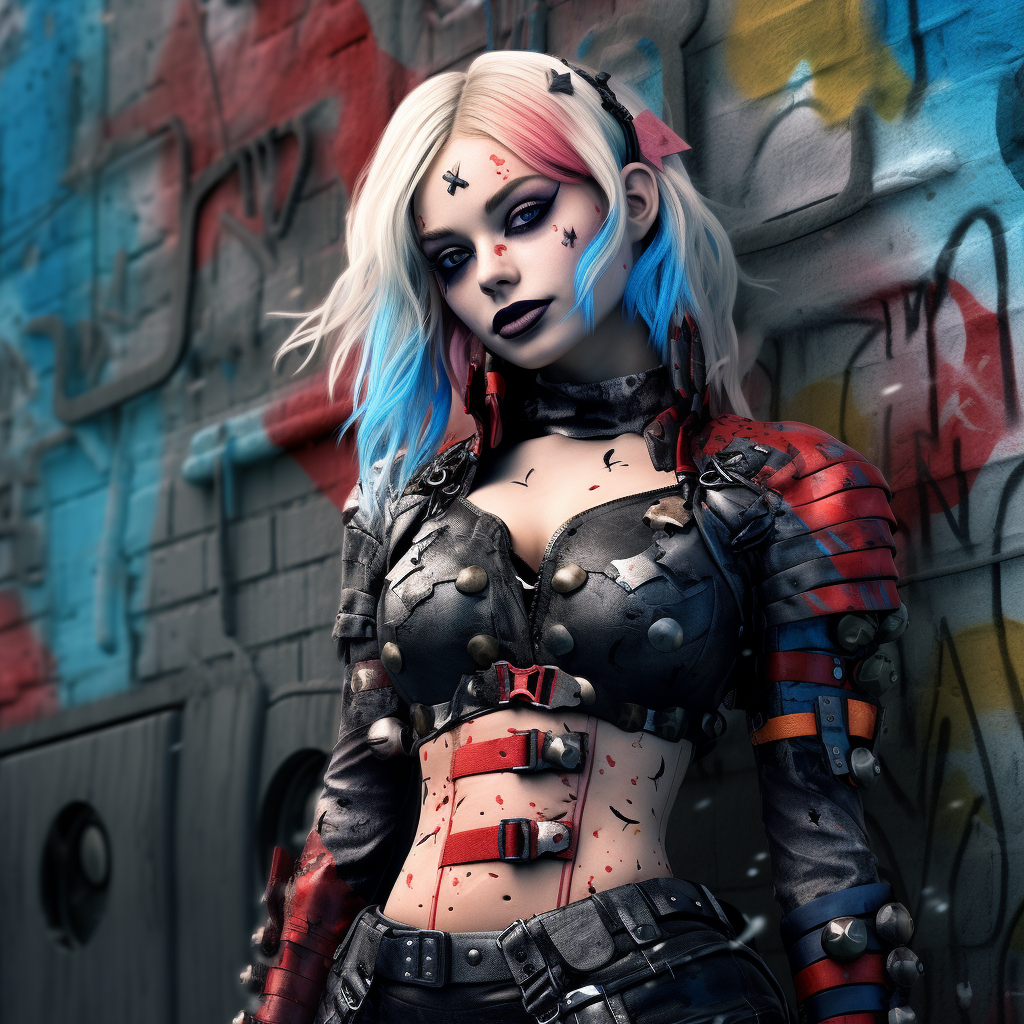 4.  Steampunk Harley Quinn - Graffiti covered concrete wall background