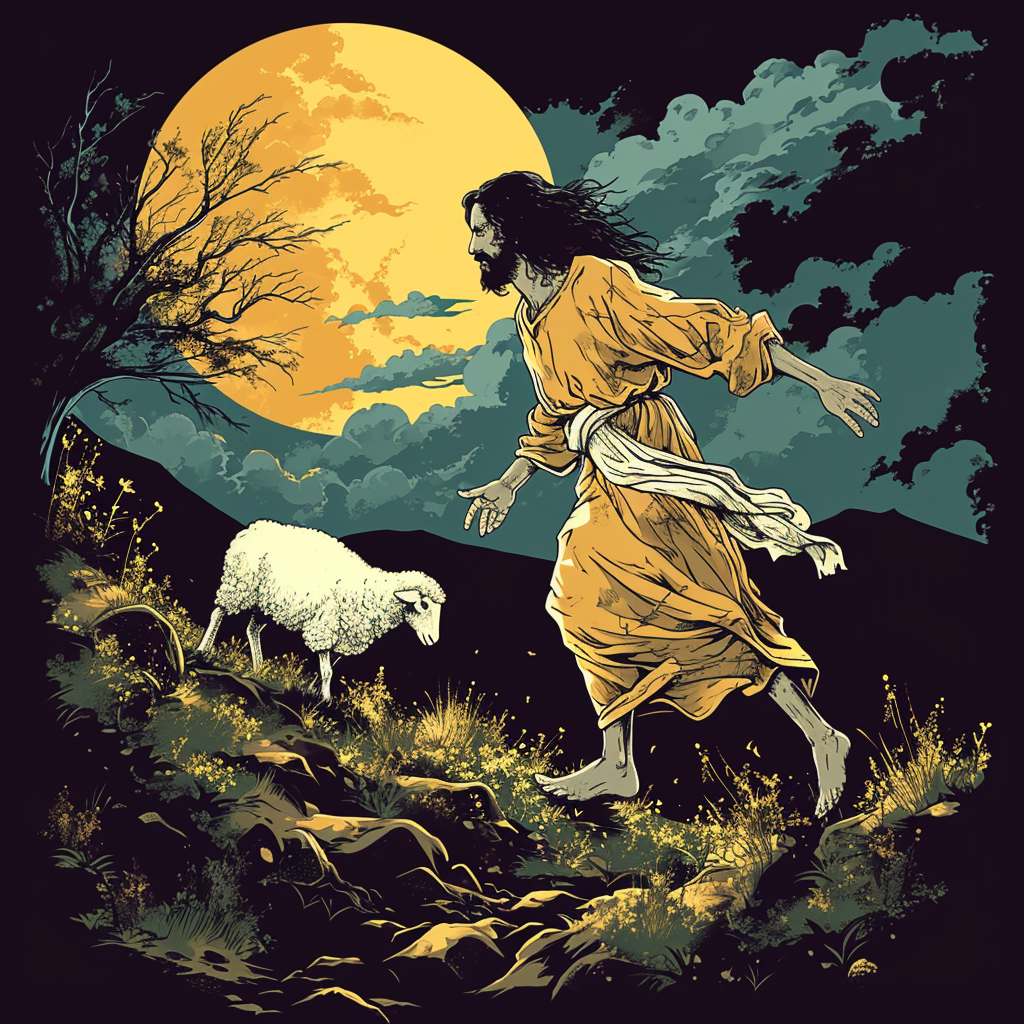 4. Unique t-shirt design featuring Jesus chasing a sheep