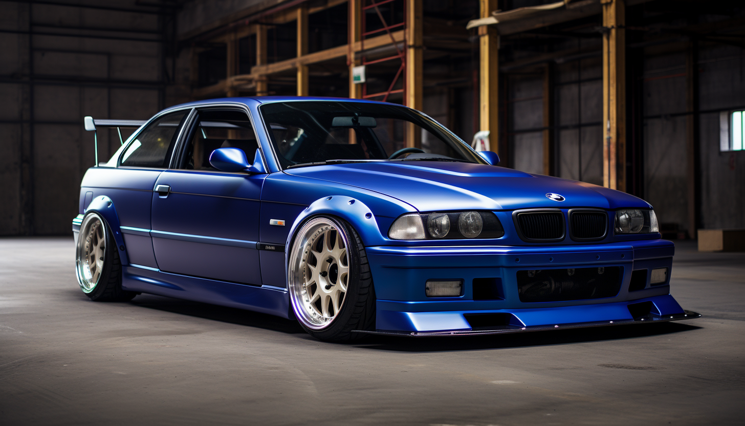 4. Stunning blue BMW E36 M3 on white background