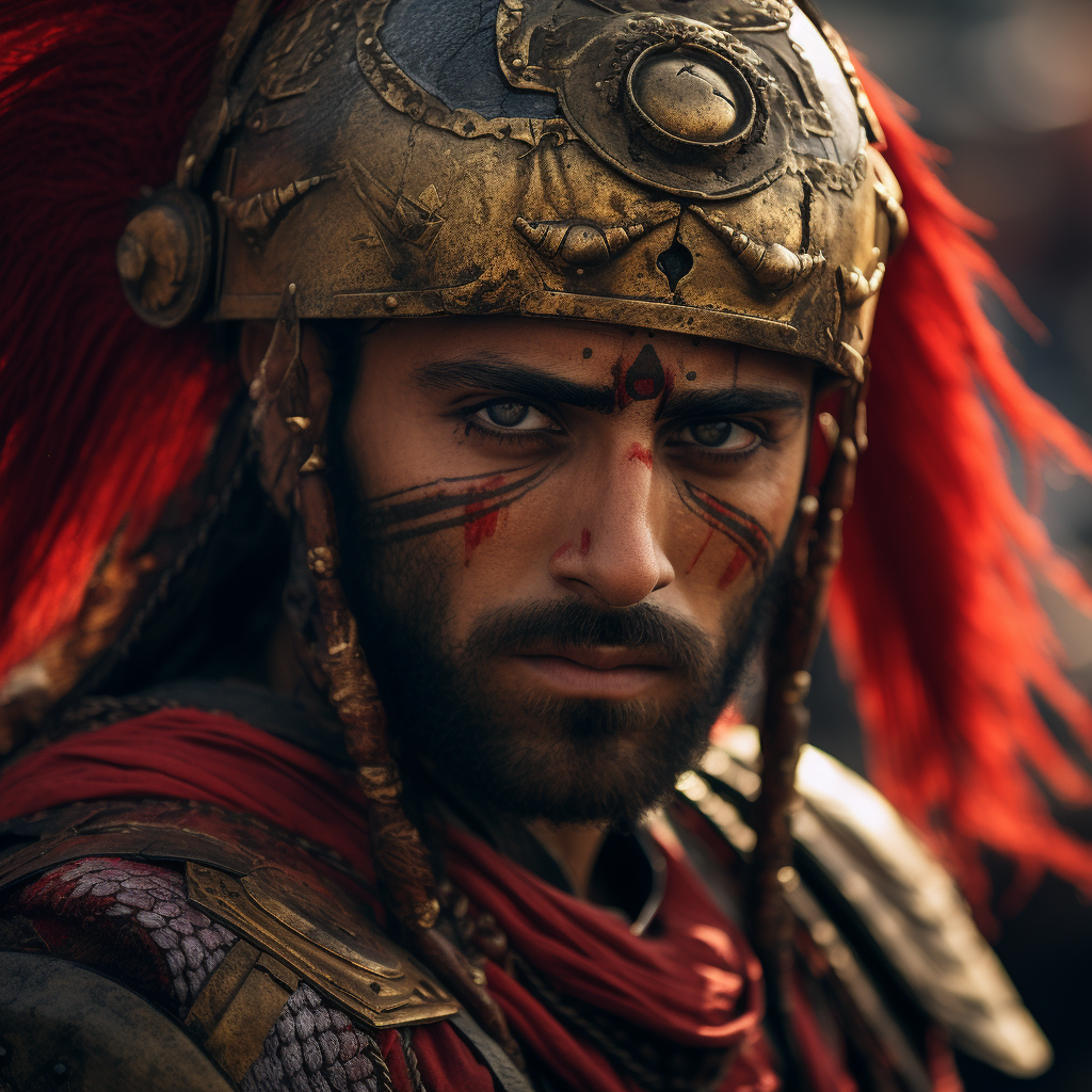 4. Close-up image of a Turkish warrior in a cinematic style